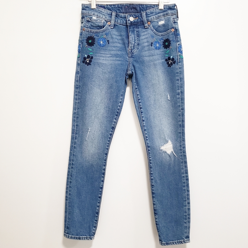 LUCKY BRAND Embroidered Floral Ankle Cheville Jean